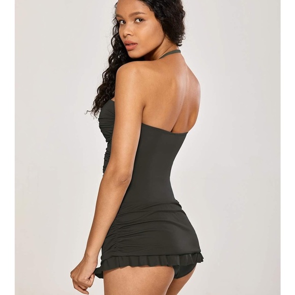 Womens Vintage One Piece Strapless Bathing Suit Tummy Control Skirt Retro NWT 16 - Picture 2 of 6